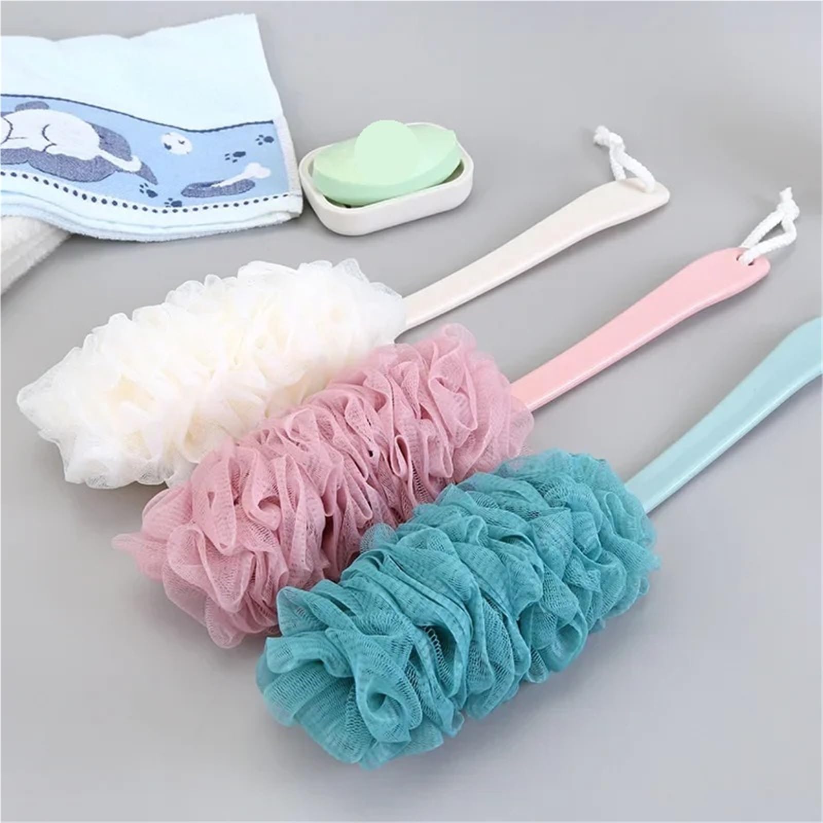 RüCkenbüRste 2Pcs Körper Bad Dusche Wäscher Pinsel Langen Griff Hängen Weiche Mesh Zurück Schwämme Bad Dusche Pinsel Körper Reinigung Zubehör Zum Baden(Pink)