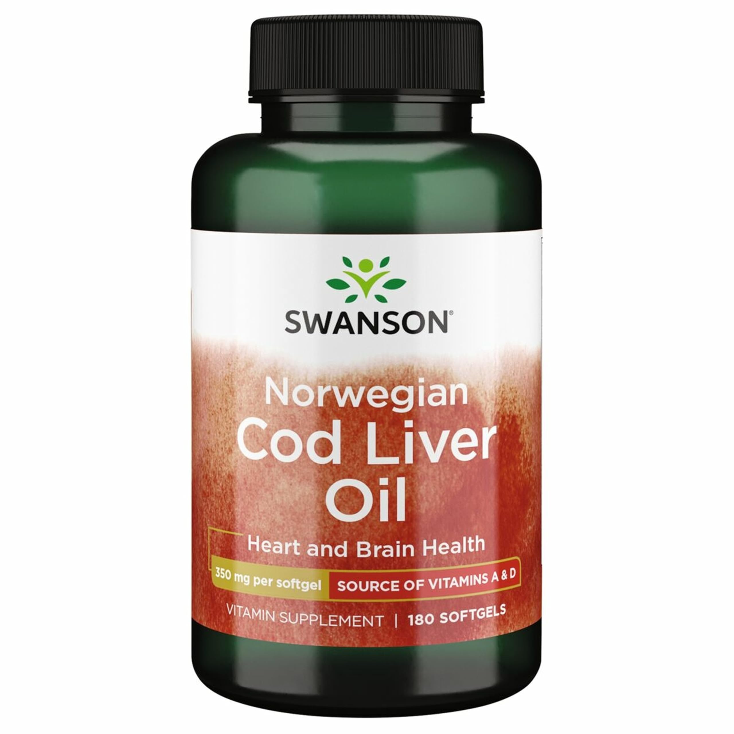 Swanson Cod Liver Oil with Vitamin A, 350 mg, 180 Softgels