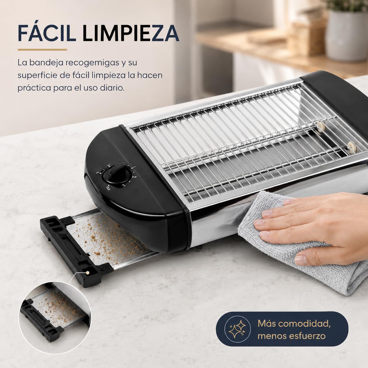 Tostadora de Pan Horizontal 600 W, 2 Resistencias de Cuarzo y 6 Niveles
