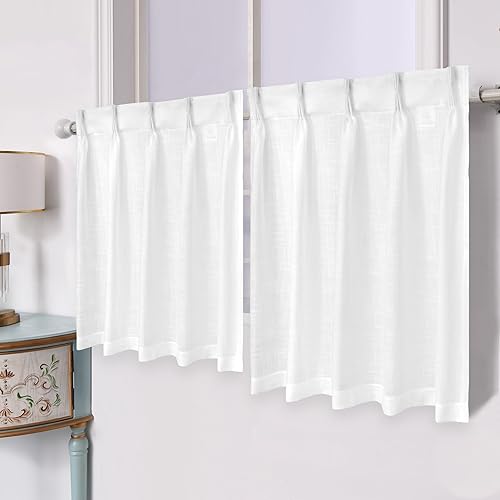 Miniatura 2 de DriftAway Cortinas plisadas de lino para cocina, cortinas cortas con textura de lino para ventana pequeña, baño, lavandería, 2 paneles, cortinas