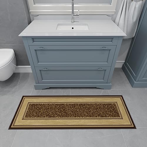 Miniatura 12 de Ottomanson Ottohome Alfombra antideslizante de goma con diseño de bordes de 2 x 5 pies, 20 x 59 pulgadas, color marrón