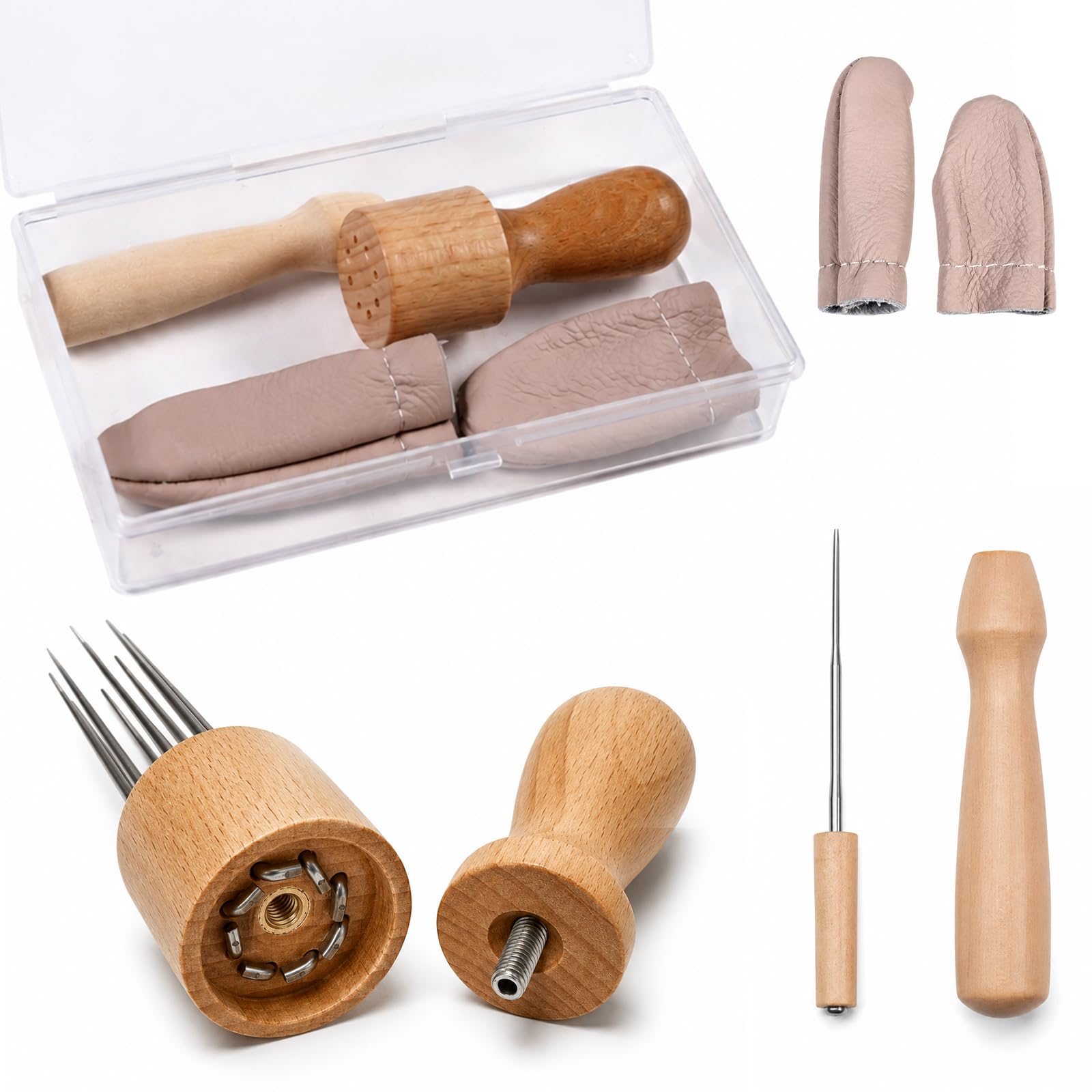Needle Felting kit Tool Set - 8-Needle Wood Handle Wool Felt Stitch Punch Tool, Includes Single Needle Holder, Finger Cots & Storage Case - Essential Accessories for Needle Felting & Wool Crafting