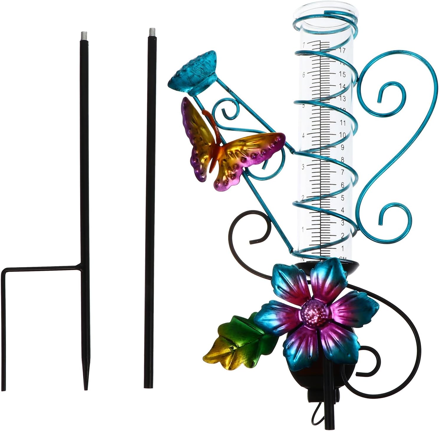 Outdoor Weather Gauge Light with Iron Art Butterfly Stake, Waterproof Lawn and Garden Decorative Yard Lamp for Patio and Measurement