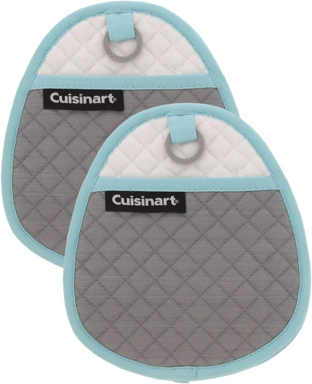 Cuisinart Quilted Silicone Pot Holders and Oven Mitts with Soft Insulated Pockets, 2pk - Heat Resistant Hot Pads, Potholder, Trivets with Non-Slip Grip to Safely Handle Hot Cookware - Drizzle Grey: Home & Kitchen
