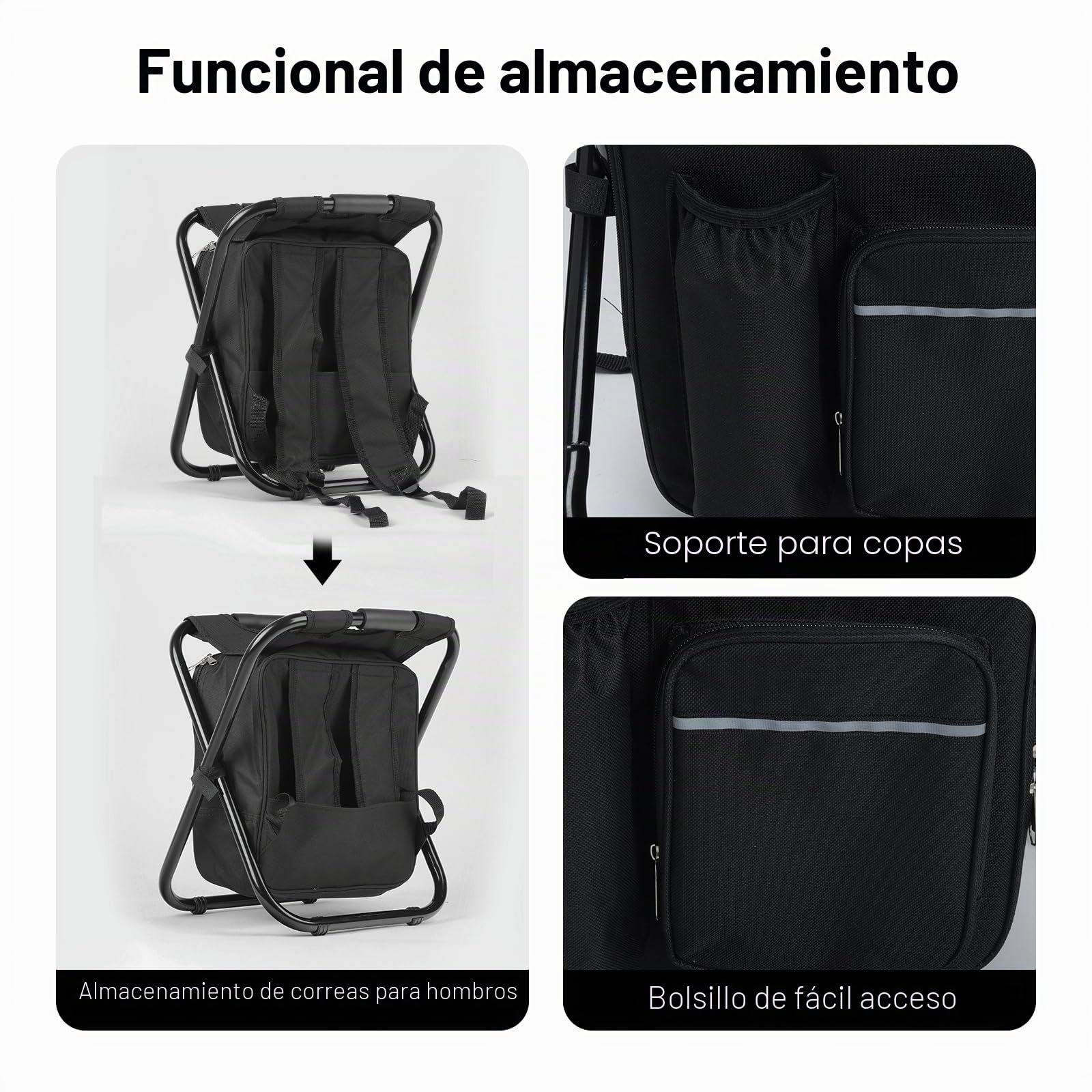 Taburete ligero plegable para mochila, resistente, 350 libras, taburete portátil para camping, pesca, caza, color negro