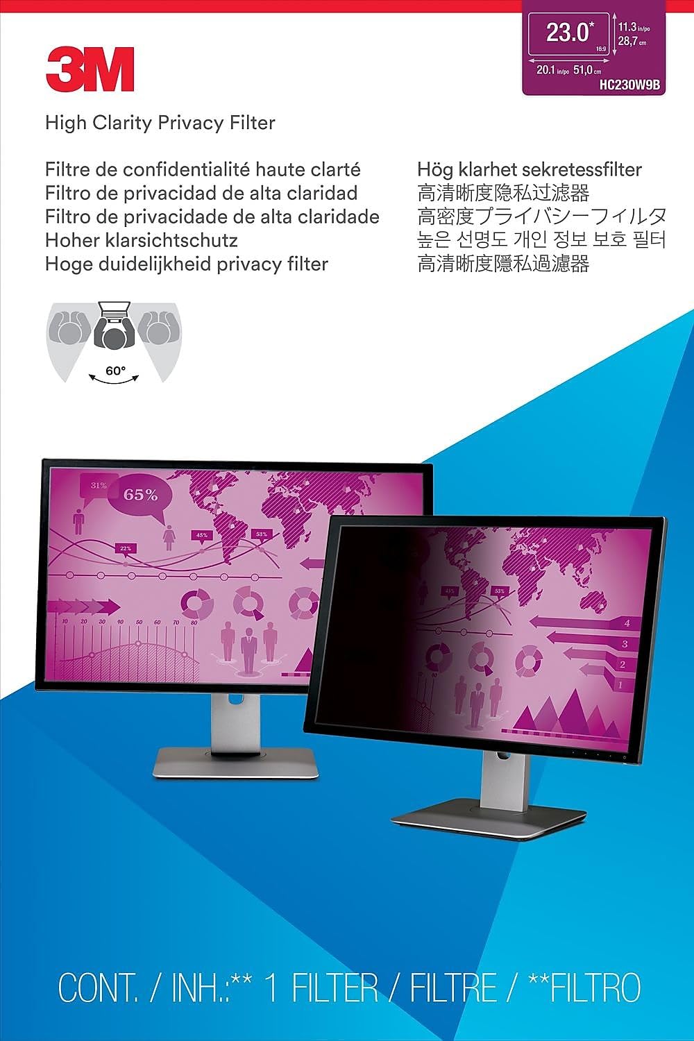 3M High Clarity Privacy Filter for 23.0" Widescreen Monitor, 16:9