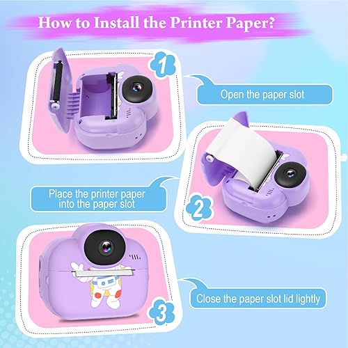 Miniatura 7 de Cámara digital para niños, impresión instantánea, cámara instantánea portátil para niñas, de 3 a 10 años (morado)