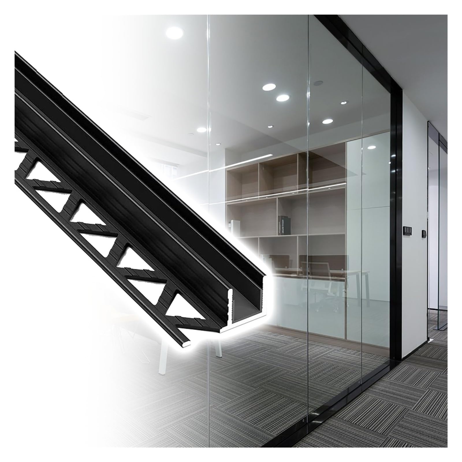 JYHHCYS Versatile Aluminum Glass U Channel White Black, Embedded Glass Edge Trim Channel for Shower Enclosure Partition Railing Balcony Staircase Pool Fence(Black 1pc,12mm(0.47in))