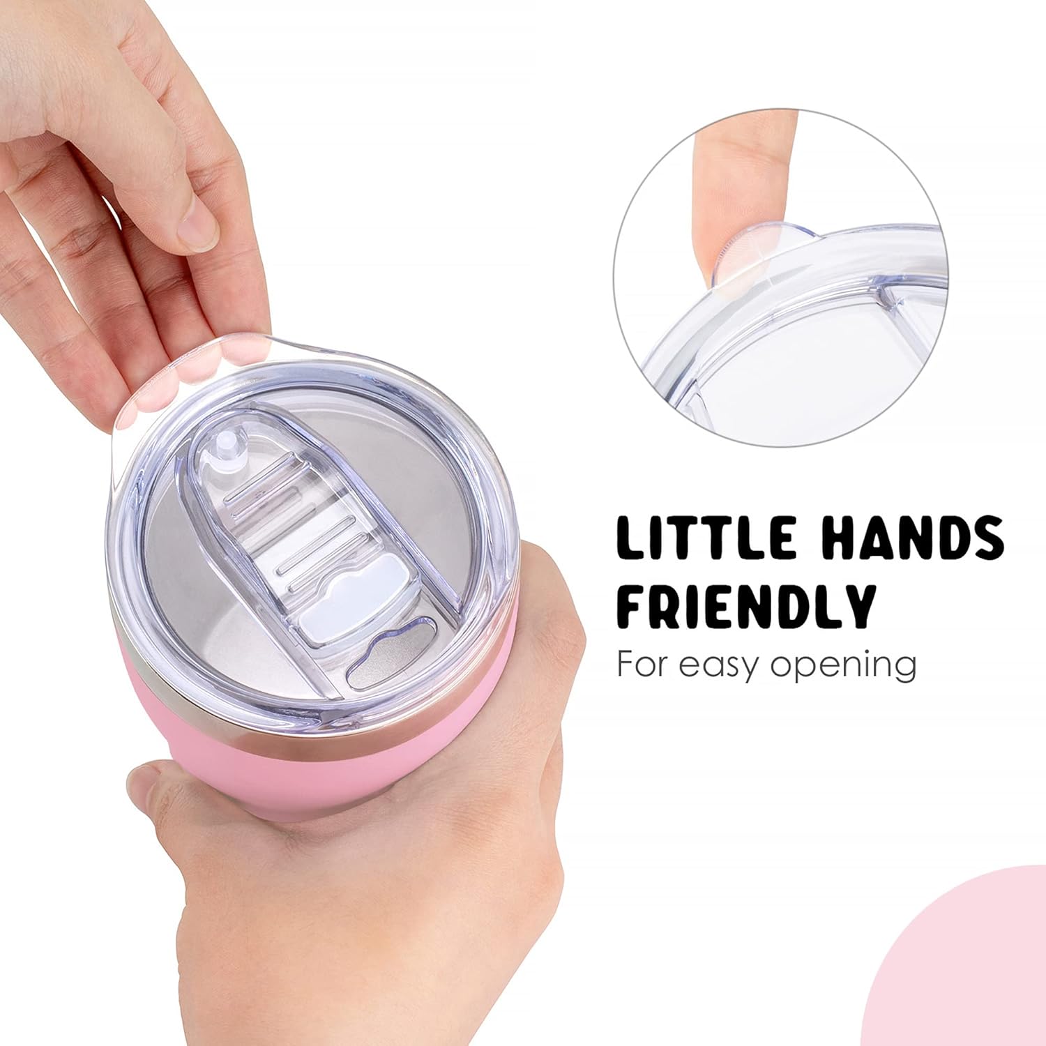 Kids Tumbler with Straw-9 oz Stainless Steel Double Wall Vacuum Insulated Tumbler Cup with Leak-Proof Lid, Sweat-Free (Pink) - Image 5