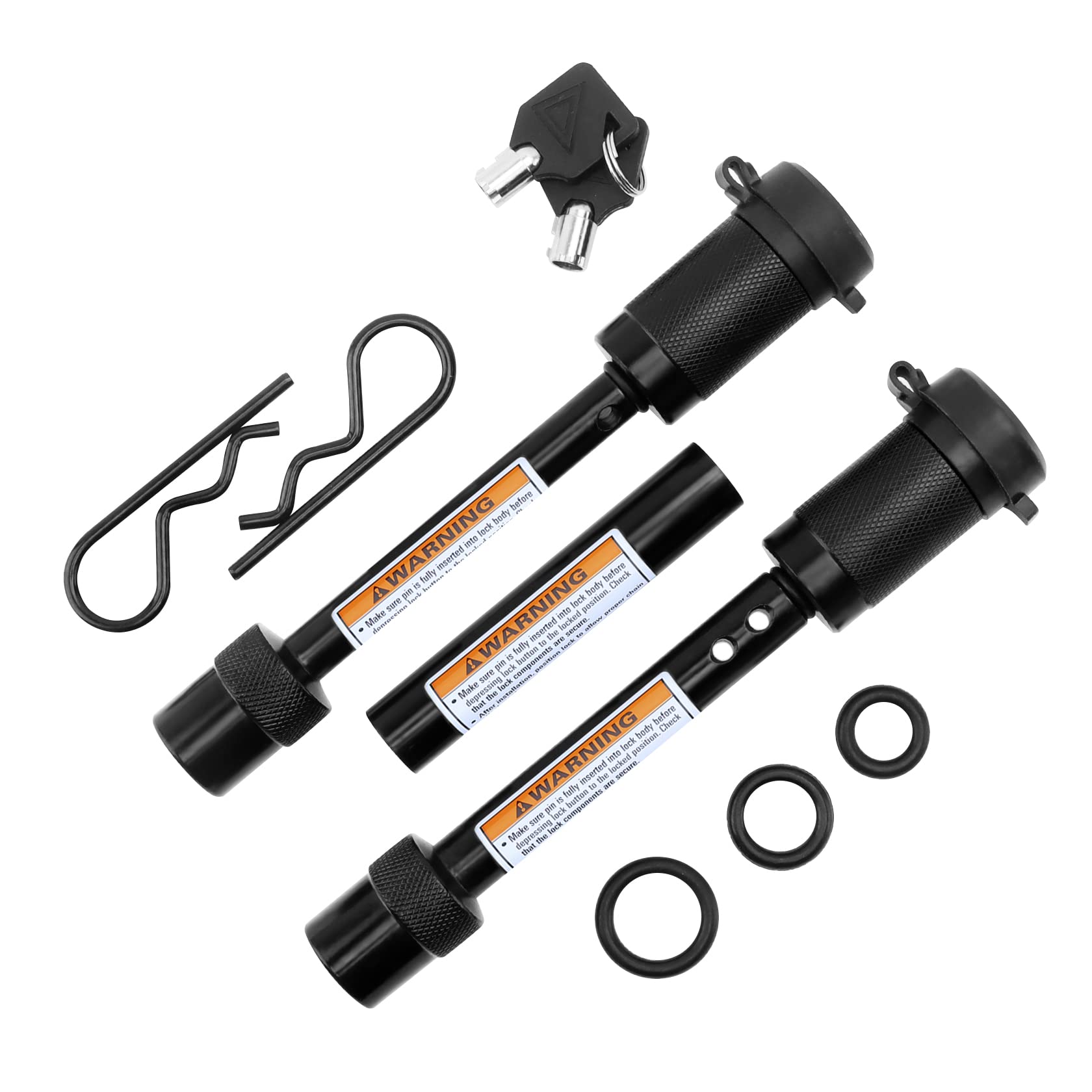 META HardwareTrailer Hitch Pin Lock Set 1/2 Inch and 5/8 Inch with 2 Locking System, 4" Long Span with Extra 3/4" Dia Adaptor Locking Hitch Pin and Anti-Rattle O-Rings for Class I-V Hitches