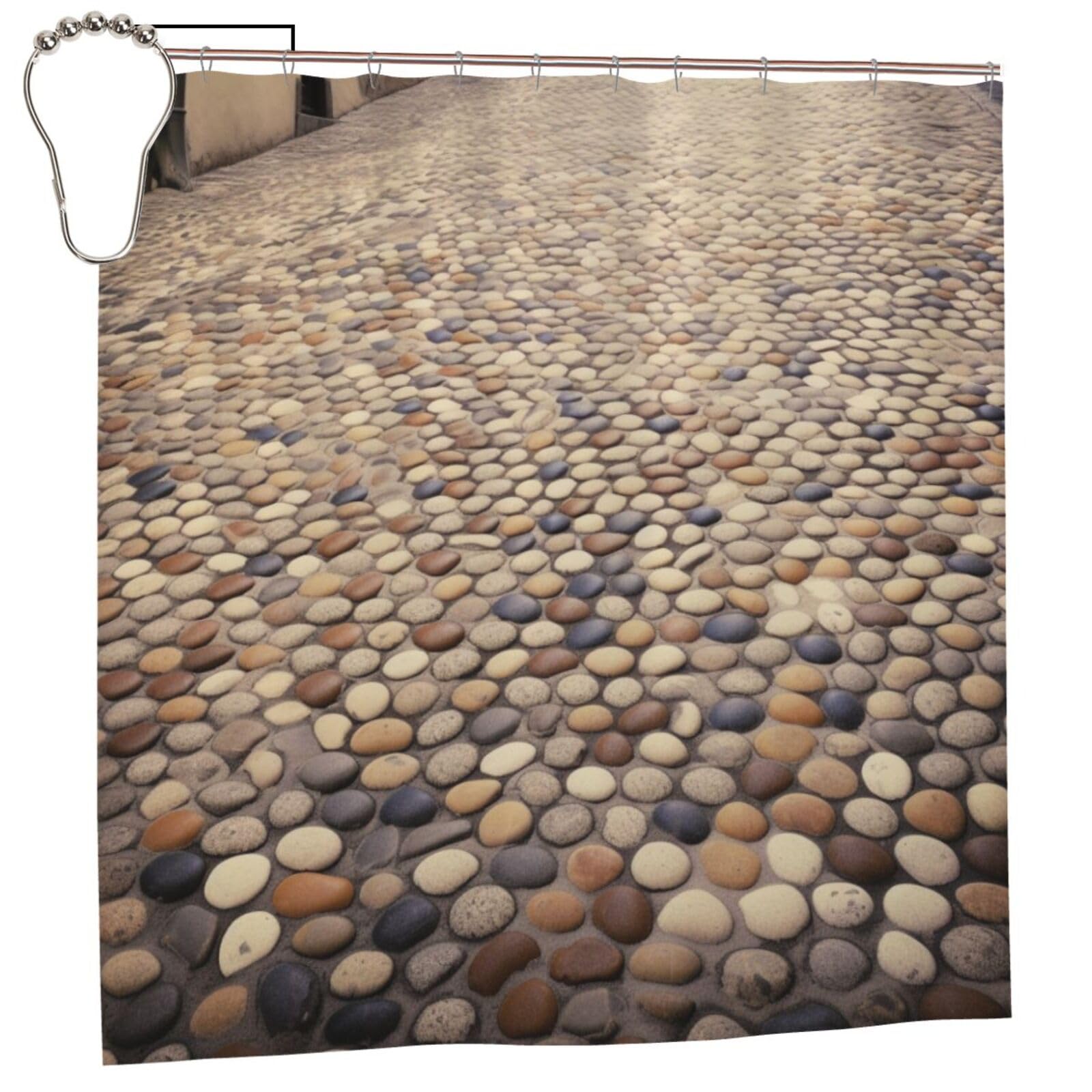 BWWHCCTI Cobblestone Printed Shower Curtain With 12 Iron Hooks Opaque Quick Drying Waterproof Shower Curtains Sets For Bathroom 183x183 CM