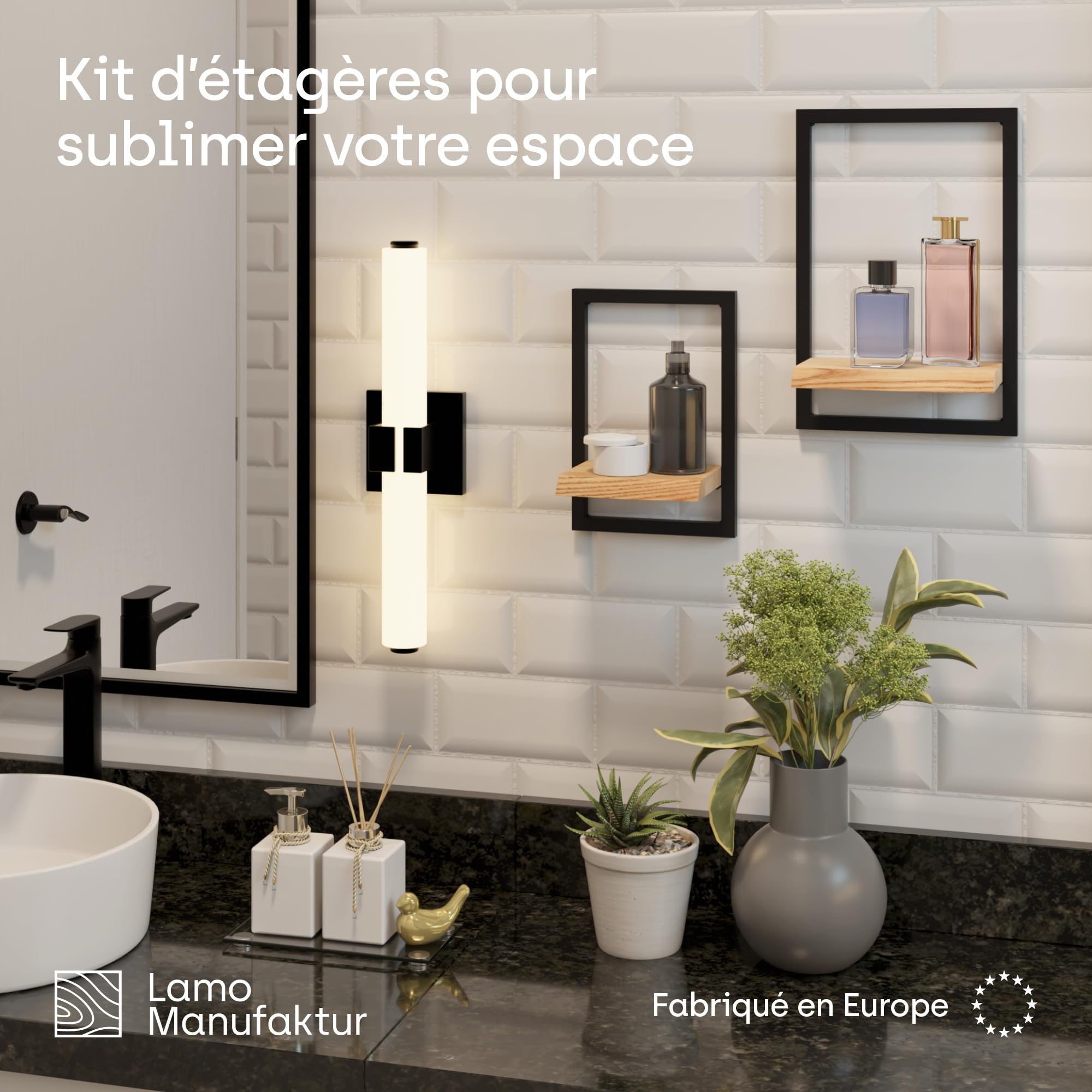 LAMO Manufaktur Étagères murales Set 2pcs 15/20cm | Petite étagère en Bois pour Chambre, étagère Murale Cuisine | Couleur: Marron Noisette, Cadre: Anthracite