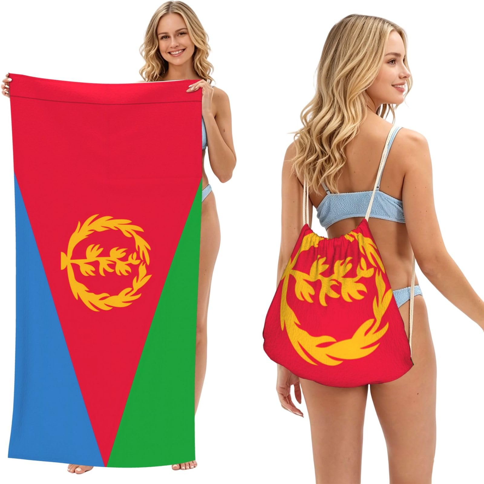 SXZVVBN Eritrean flag 2-in-1 Beach Towel Bag, Quick Dry Sand Free Travel Towel Backpack for Adults