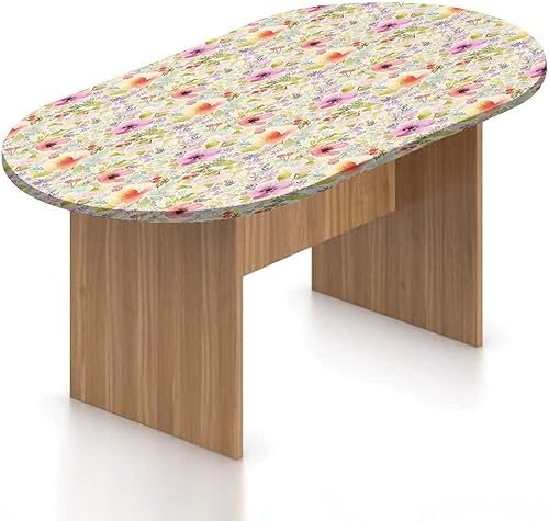 Miniatura 8 de XISUNYA Mantel ajustable ovalado de poliéster elástico con estampado de flores y margaritas, se adapta a mesas ovaladas de hasta 42 x 60 pulgadas,