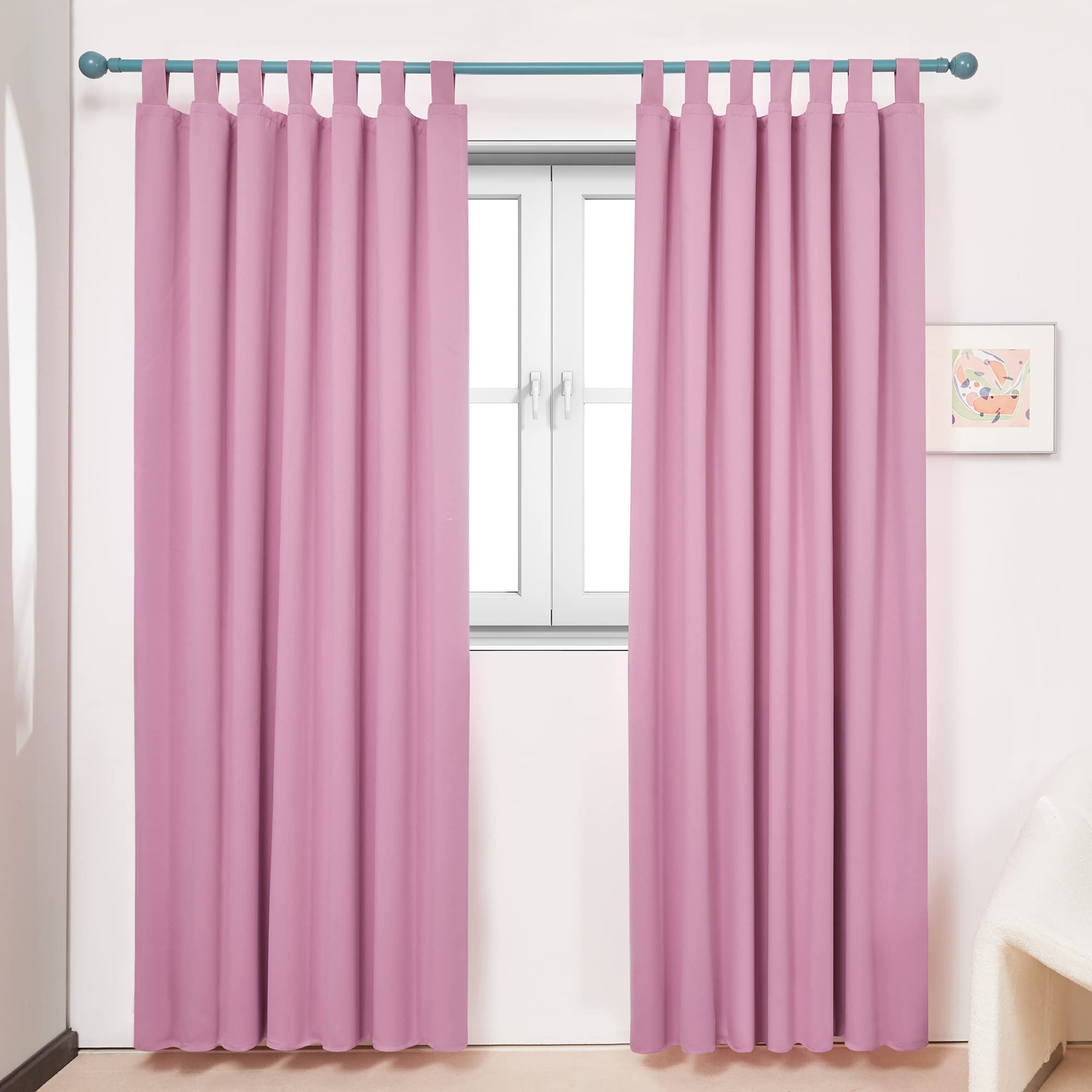 Deconovo Solid Tab Top Thermal Insulated Curtains 55 x 114 Inch Pink 2 Panels, W 55" x L 114" (1 Panels) - Image 4