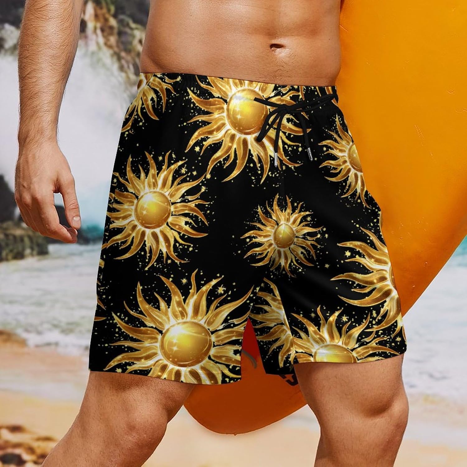 Magic Sun Print Mens Swim Trunks Summer Beach Shorts Board Shorts Swimwear Bathing Suits with Pockets