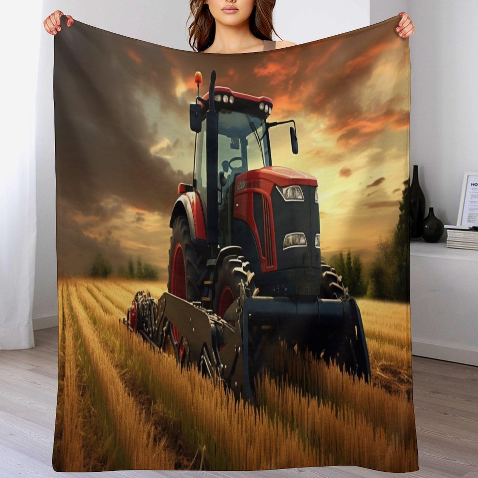 Couverture tracteur en flanelle douce 130x150 cm pour lit et canapé