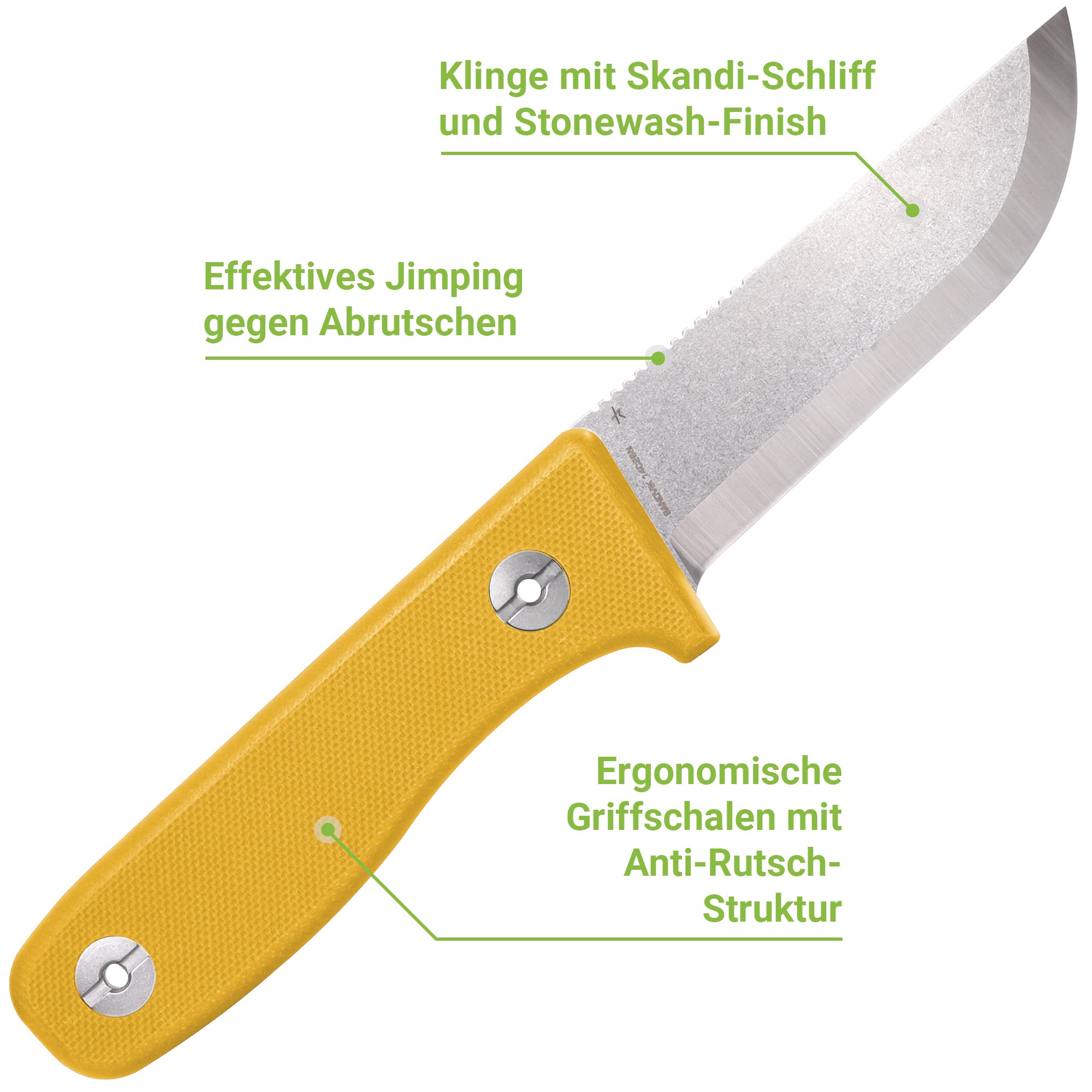 SCHNITZEL DU Outdoormesser für Kinder und Jugendliche ab 10 Jahren, Gelb | 8,5 cm Klinge aus rostfreiem 14C28N-Stahl, Kydex Scheide, Feuerstahl, Kindermesser, Schnitzmesser, Fahrtenmesser