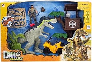 مجموعة ألعاب ديناصور ضخم مع برج ساعة وسيارة من دينو فالي، مجموعة ألعاب متعددة الأزرار بإضاءة ليد ومفصلات متحركة وصوت مرتفع من جي تي جي تويز