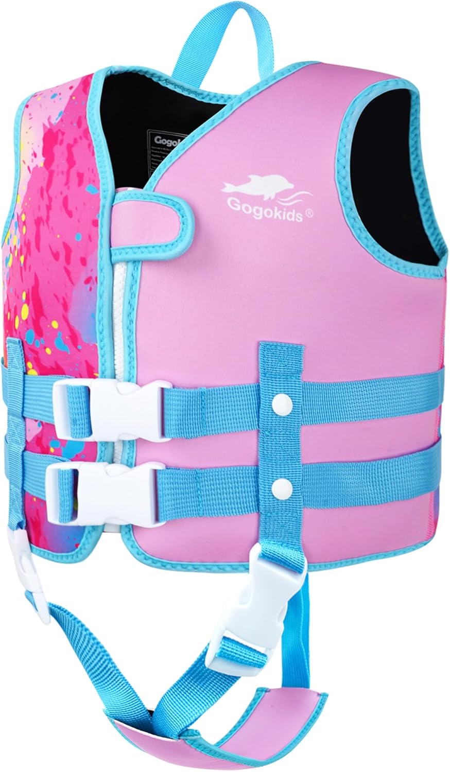 gogokids toddler swim vest, kids float jacket with dual adjustable strap, child swimming pool vest for 2-8 years swimming learning pink small