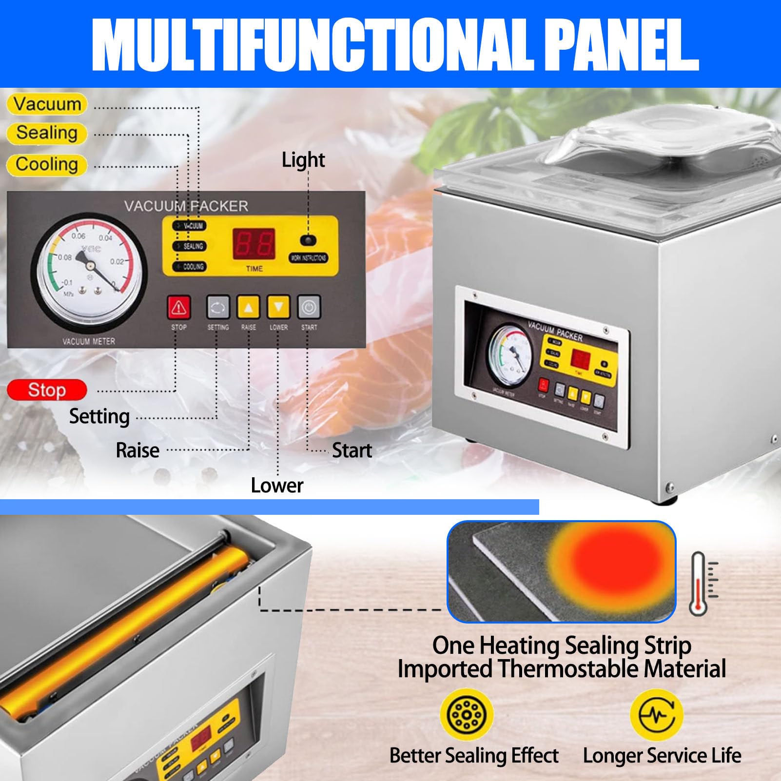 Selladora Al VacíO con CáMara De Acero Inoxidable, Barra De Sellado De 13 Pulgadas, MáQuina De Envasado Al VacíO AutomáTica, Control Digital, para Conservar Alimentos