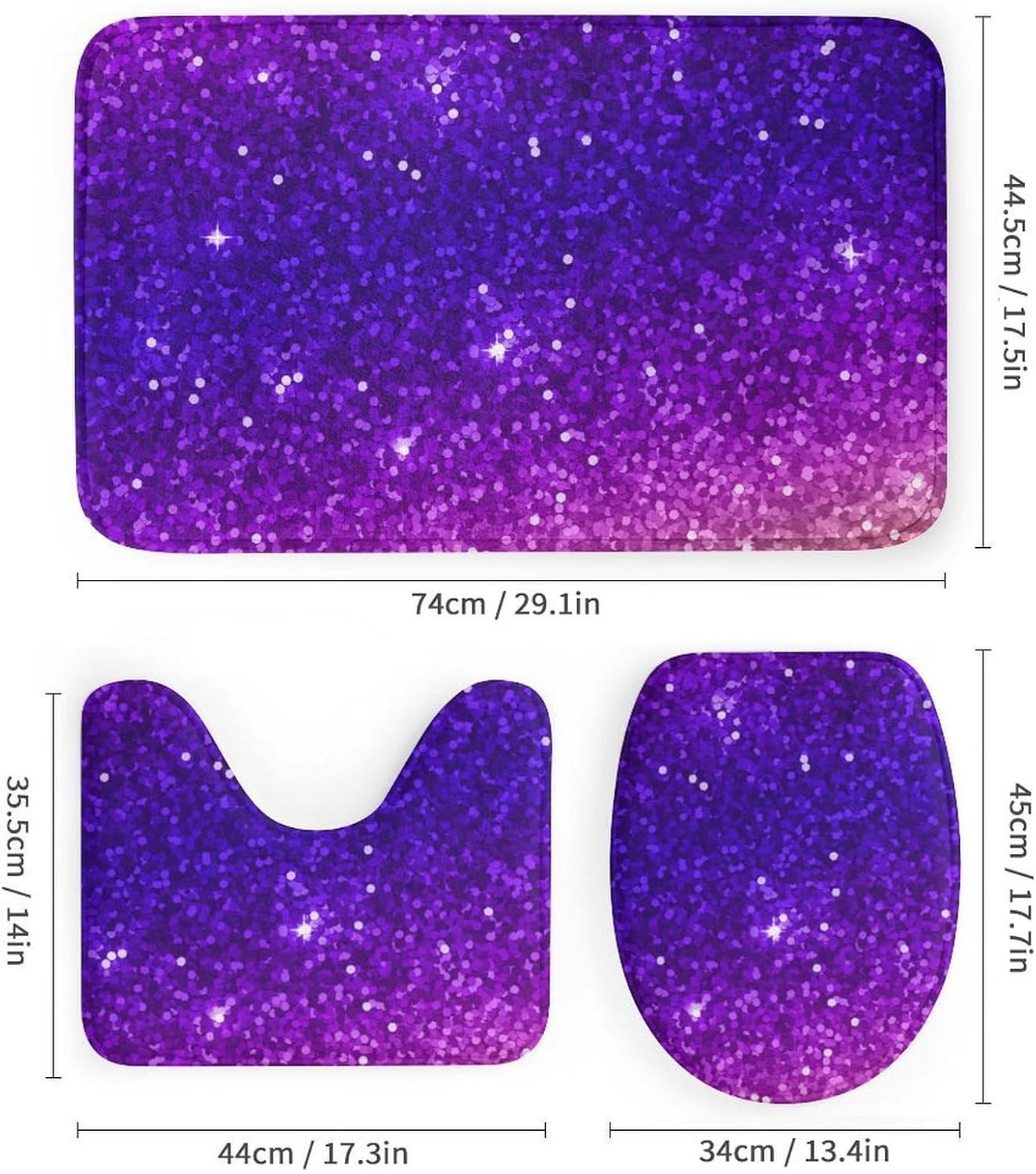 Purple Glitter Pattern Anti Slip and Waterproof Bathroom Four Piece Set, Fashionable Four Piece Set
