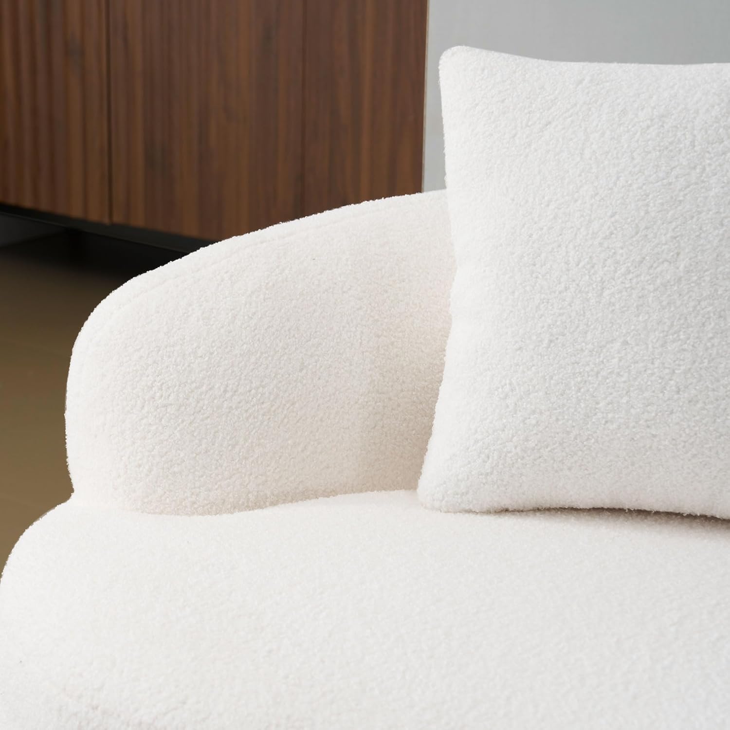 66.93" Curved Loveseat, 2 Seater Foam Sofa Plush Teddy Round Couch Cloud Sofa Deep Seat Love Seat with 2 Pillows, Modern Boneless Compression No Assembly Comfy Small Couches for Small Spaces (White)