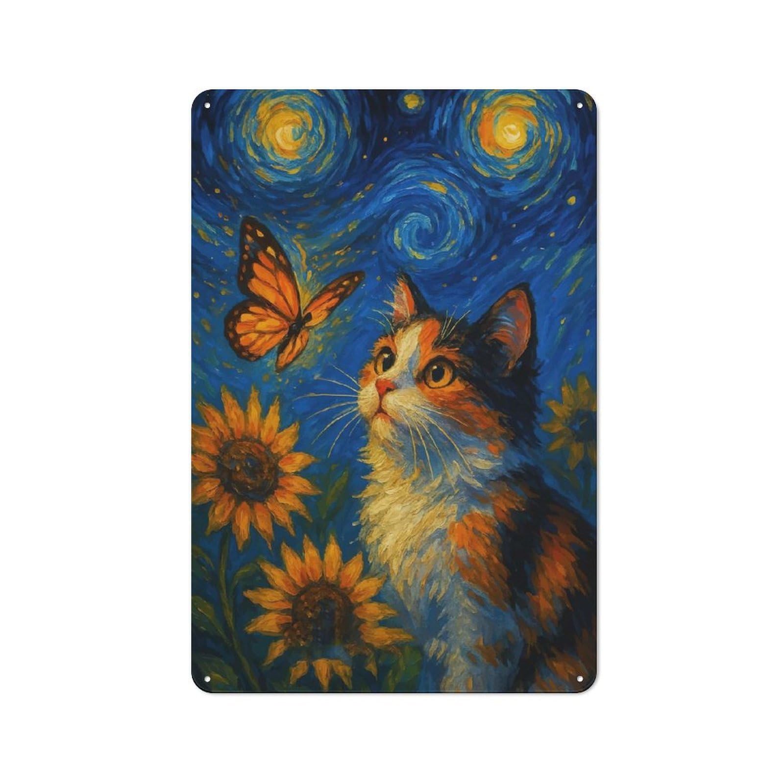 Junmoney Style-20 Cat Butterfly Starry Night Rustic Tin Sign 30X20cm For Man Cave Or Games Room, A Decorative Gift For A Newly Furnished Man Cave And Games Room