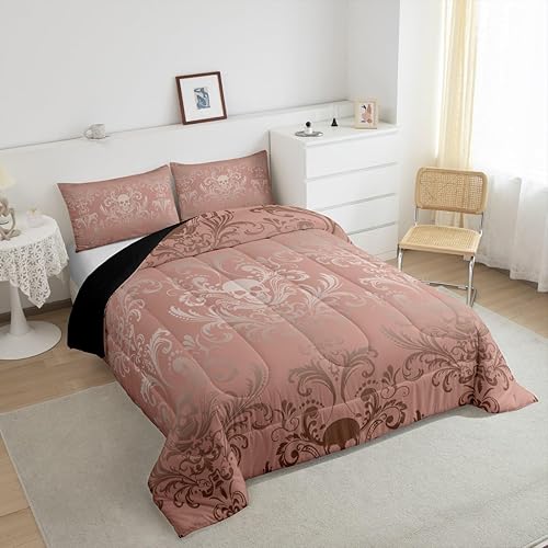 Miniatura 4 de Juego de ropa de cama de damasco gris para adultos, juego de edredón barroco victoriano antiguo, tamaño matrimonial, edredón floral gótico vintage