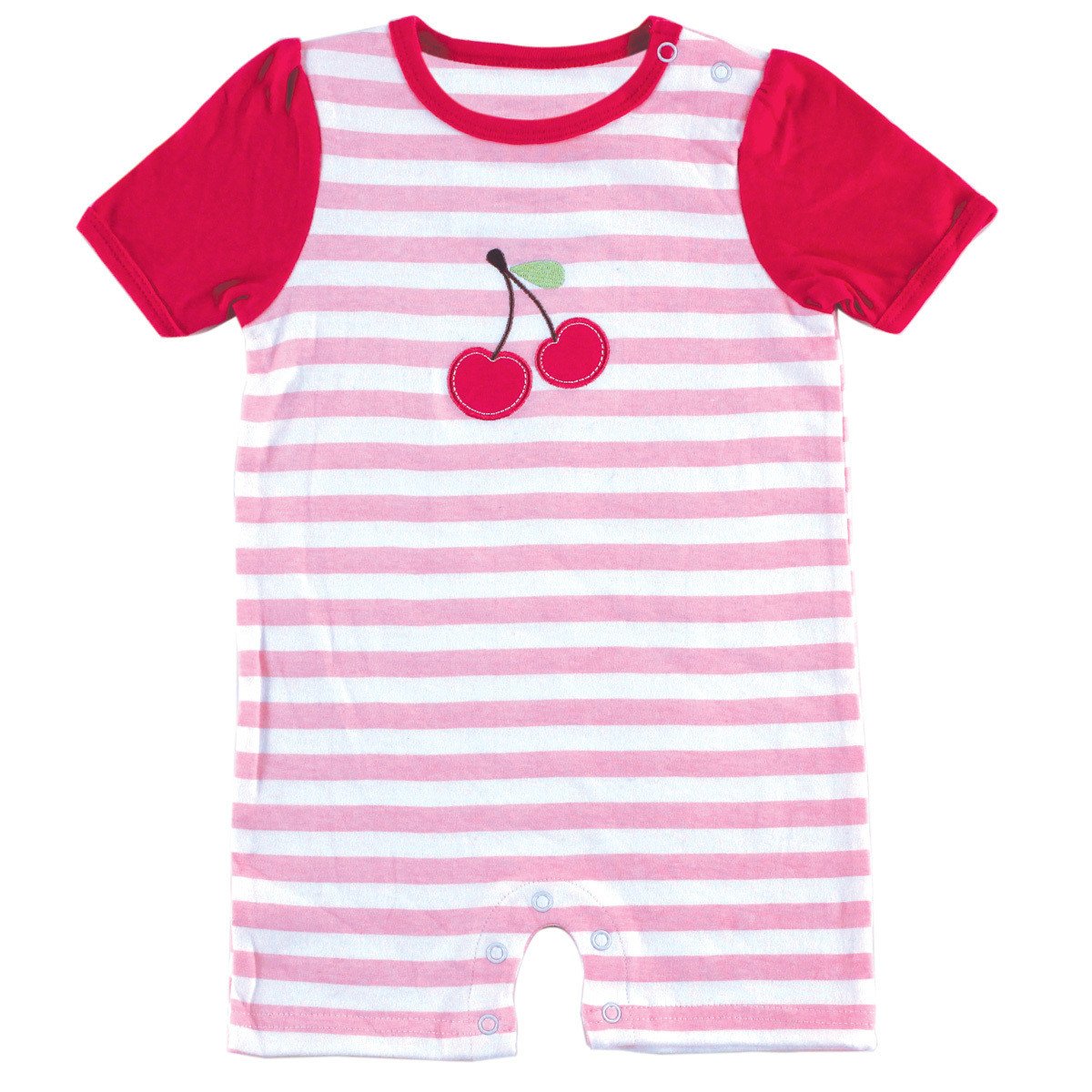Hudson Baby Striped Cherry Romper. 0-3 Months