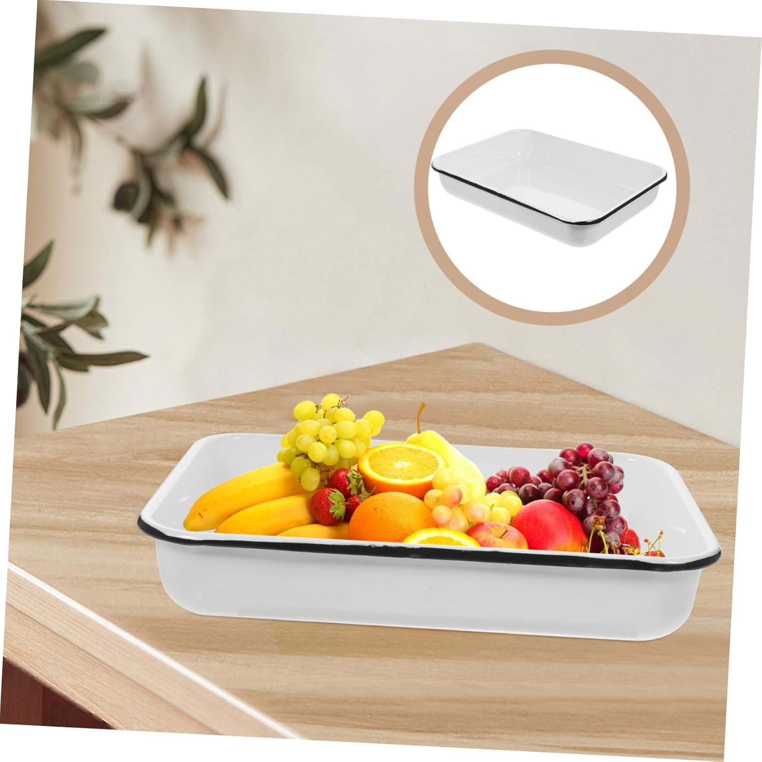 Unomor Enamel Baking Pan Thick Non Stick Multifunctional Kitchen Tray for Pancake Storage Heat Resistant Wear Resistant Food Container Roasting and Baking Random Color
