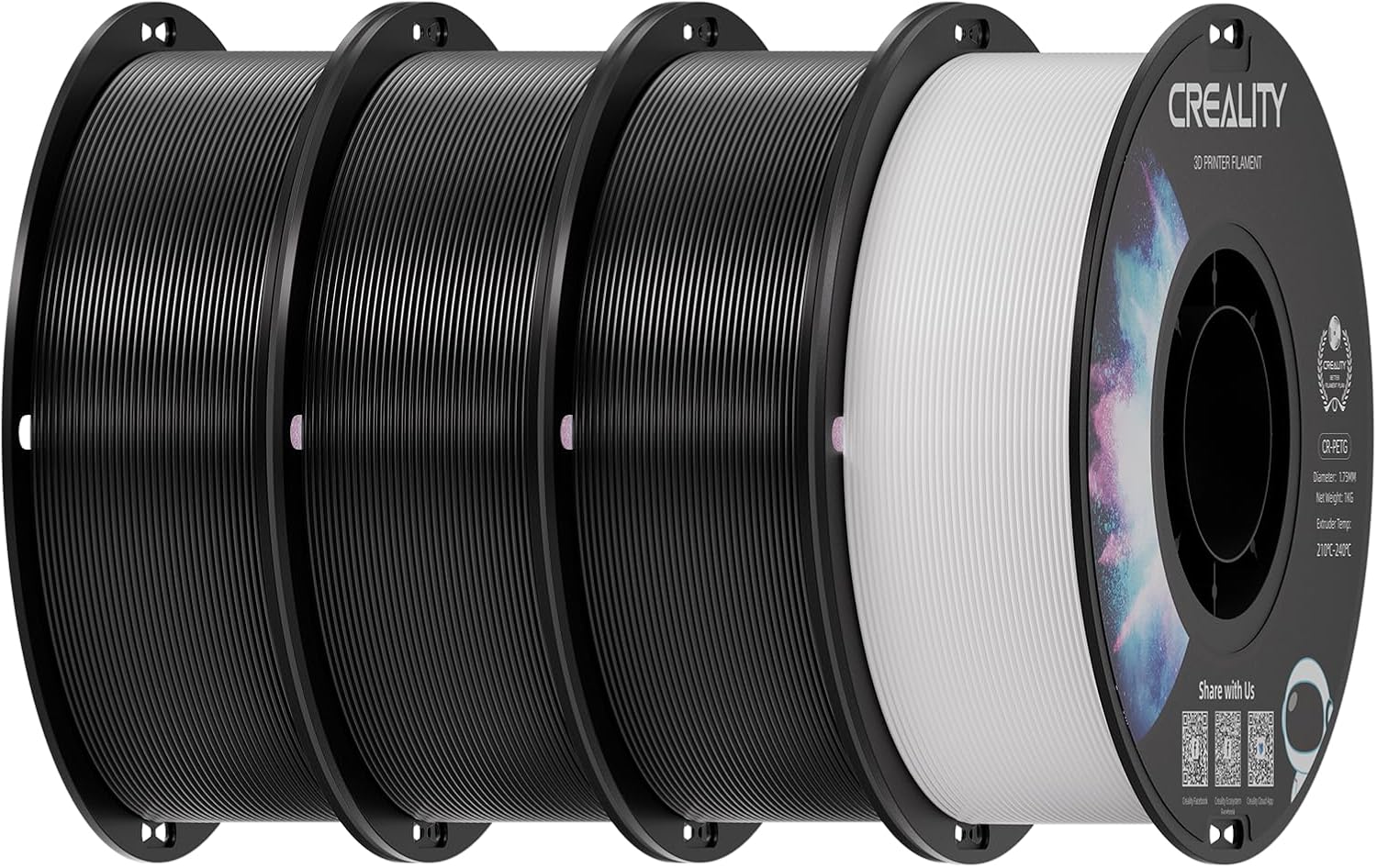 Creality 2 kg Black & White PETG 1.75mm Filament + Black & Black 2-Pack