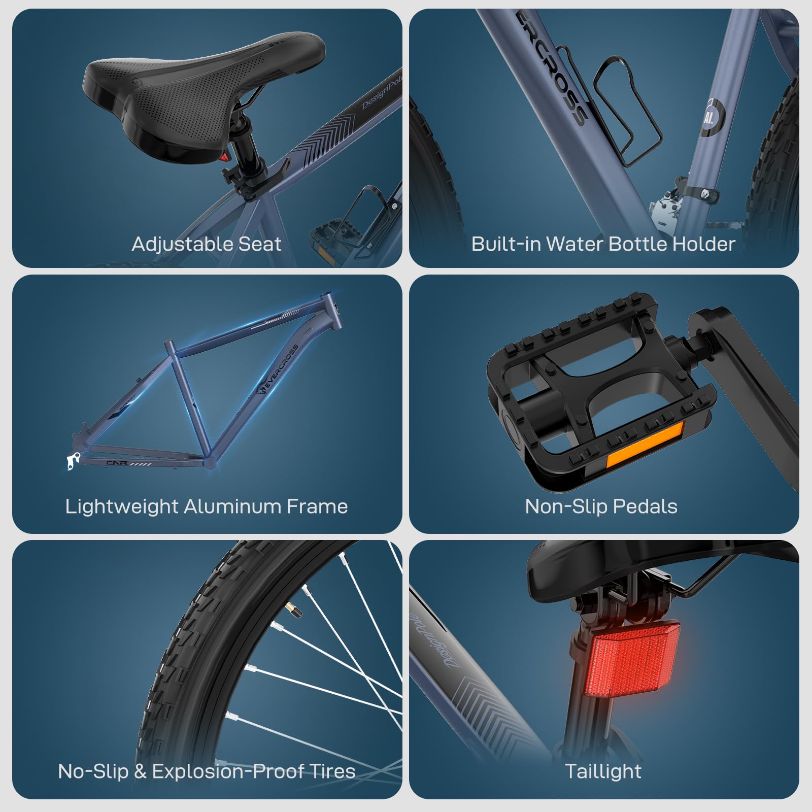 EVERCROSS Bicicleta de Montaña para Adultos, Bicicleta de 26 Pulgadas, Sistema de 21 Velocidades, Cuadro de Aluminio con Suspensión Delantera, Bike Todoterreno con Frenos de Disco, Carga Máx.150 kg