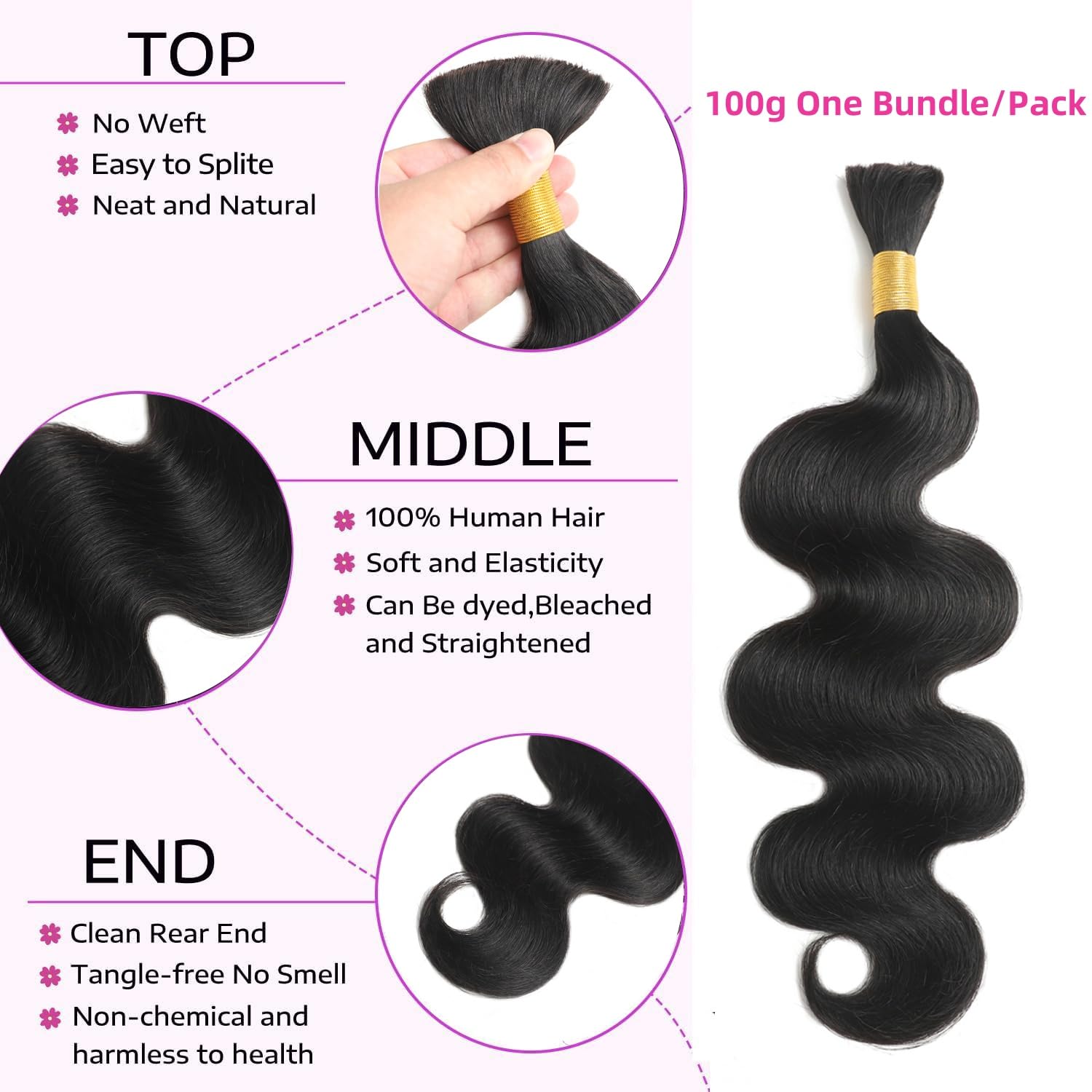 20 Inch Brazilian Human Hair Bundle 100g Body Wave for Braiding Deep Wave Bundles Human Hair 18 20 22 Inch Brazilian 100  main image 2