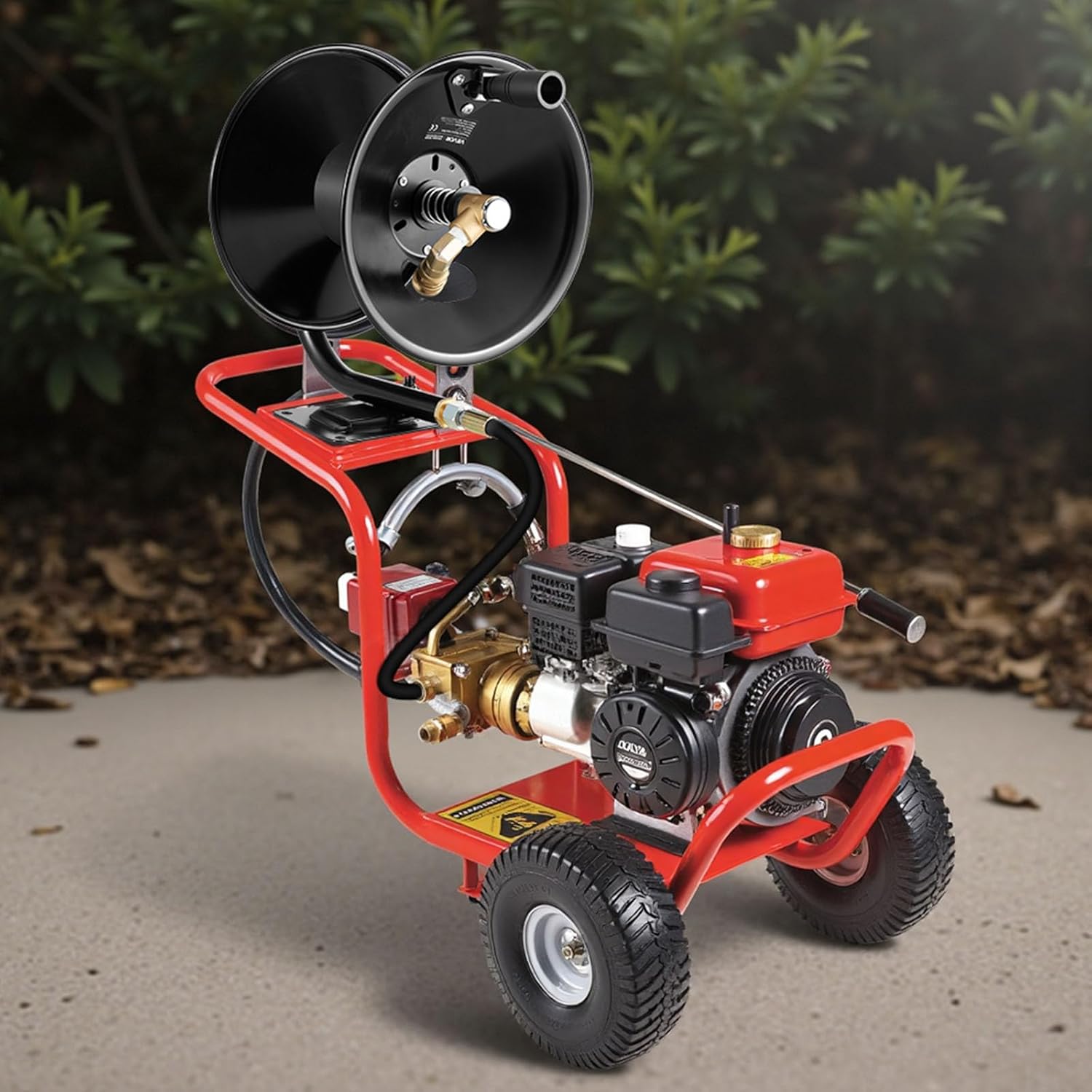 VEVOR Pressure Washer Hose Reel, 50 ft x 3/8 inch Heavy-Duty Steel Bracket-Mounted Pressure Hose Reel, Wall/Floor/Truck Mount, 4000PSI Max, Manual Power Hand Crank for Car/Floor Washing,Garden