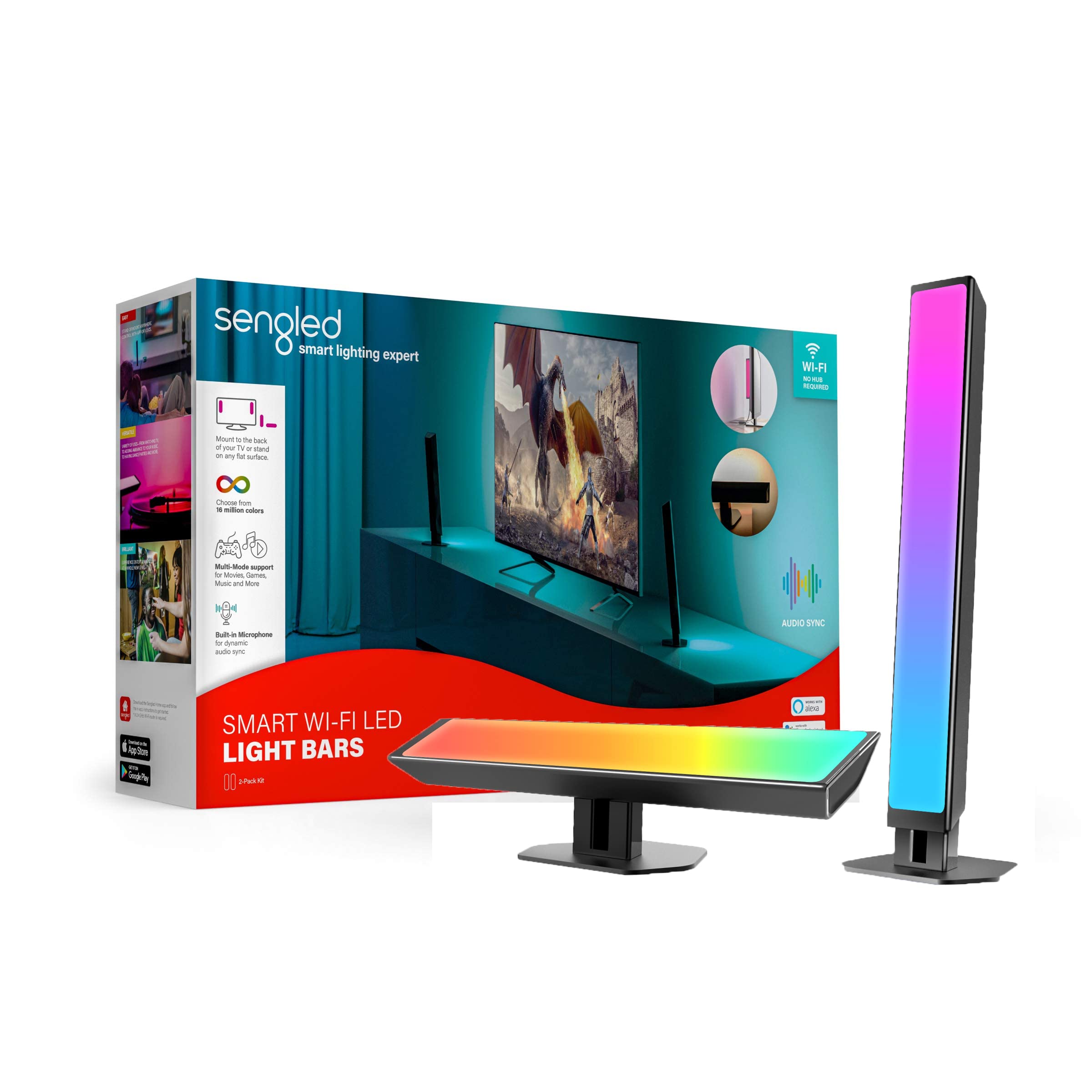 Sengled WiFi Smart LED Light Bars, TV Ambient Backlights Works with Alexa & Google Assistant, Music Sync Kit Gaming Lights with APP Control, RGB Dimmable 12W Multi-Mode LED Play Light bar for Bedroom