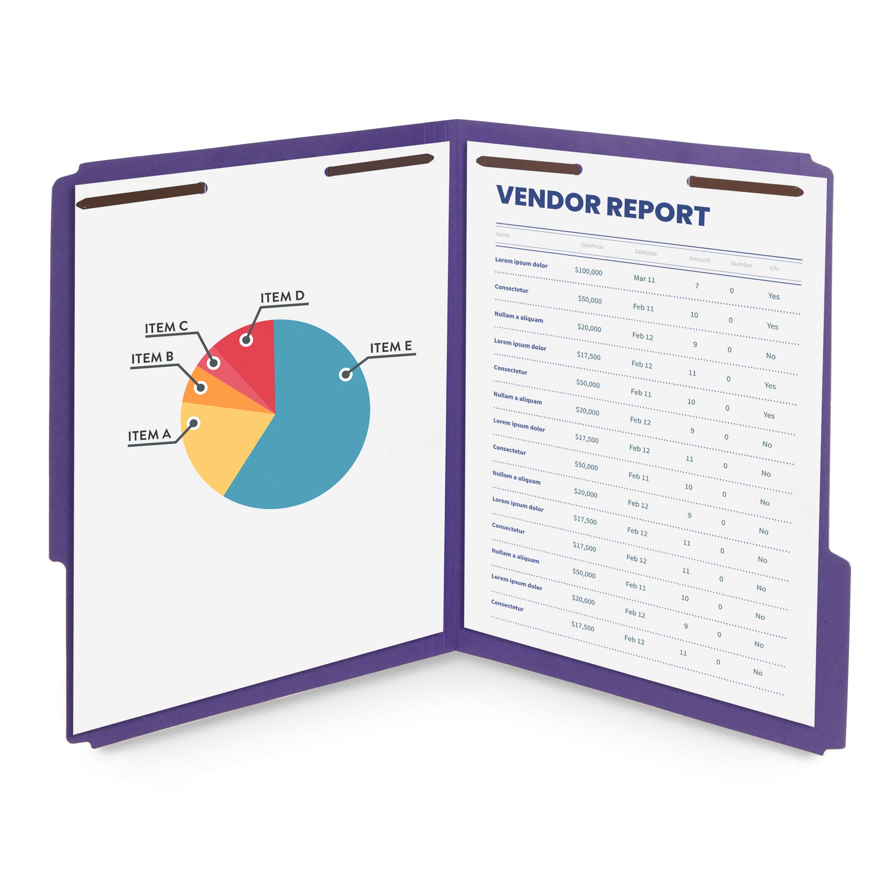 1/3 Tab Cut Fastener Folder, Embedded, Purple - Image 2