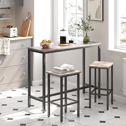 Miniatura 3 de HOOBRO Bar Table and Chairs Set, 47.2” Rectangular Pub Table with 2 Stools for Small Space, High Top Table, 3-Piece Breakfast Set, Sturdy Metal