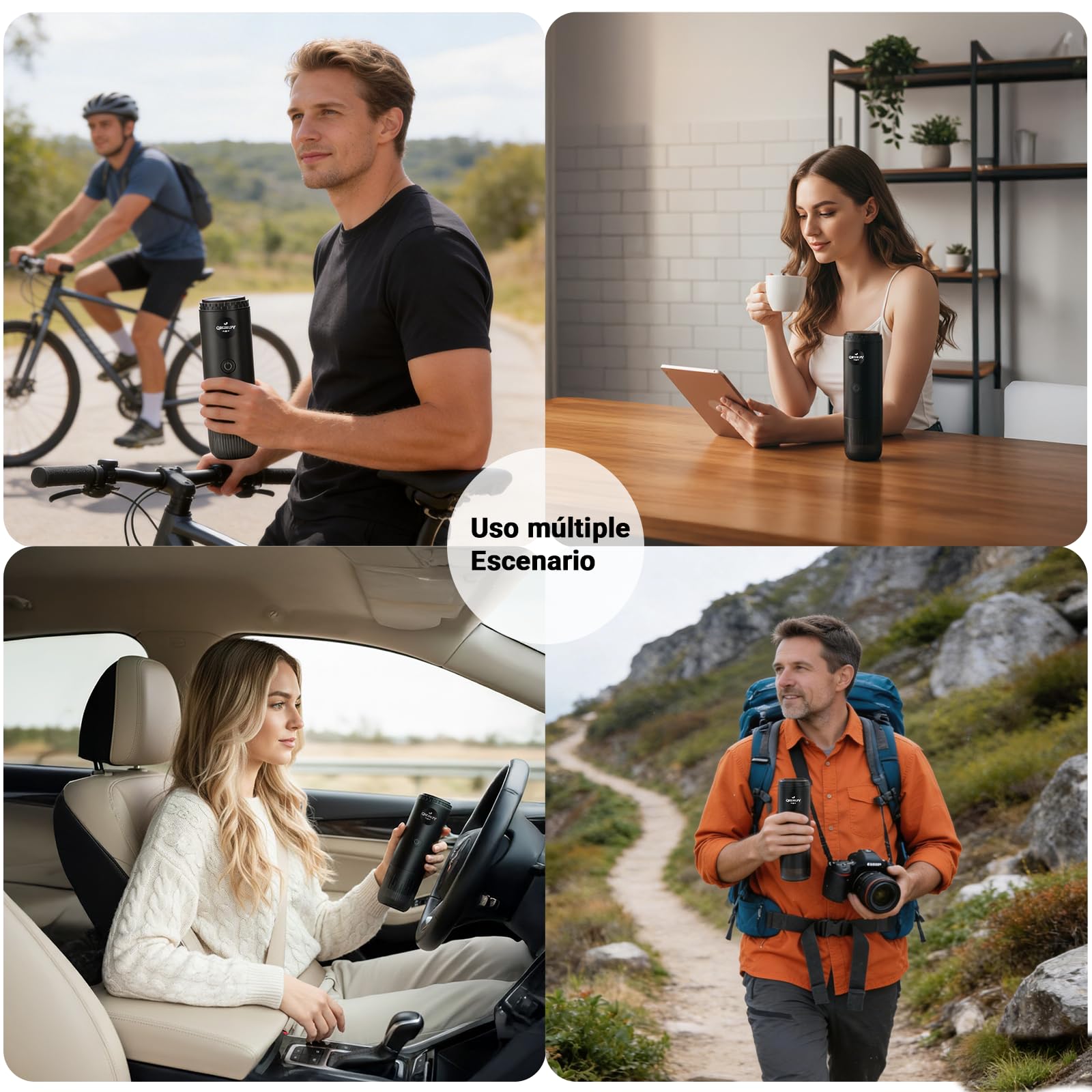 Cafetera Portátil 3 en 1, Presión para un Auténtico Espresso con Crema Espesa, Compatible con Cápsulas Nespresso y Café Molido, Autocalefactable para Viajes, Camping, Oficina y Hogar