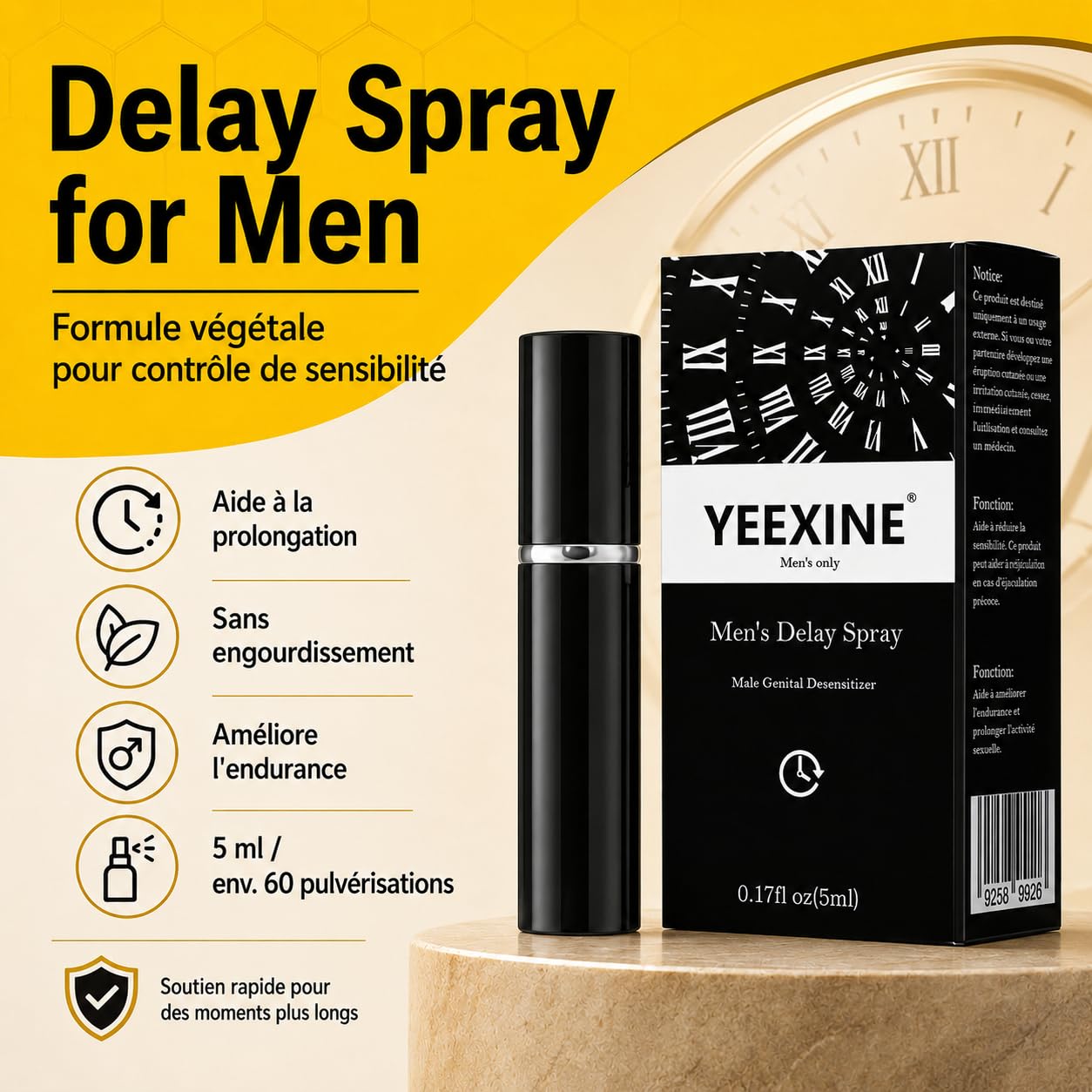 Delay Spray for Men, Spray Retardant pour Homme, Formule Végétale pour Contrôle de Sensibilité, Aide à la Prolongation, Sans Engourdissement, Améliore l'Endurance & Plaisir