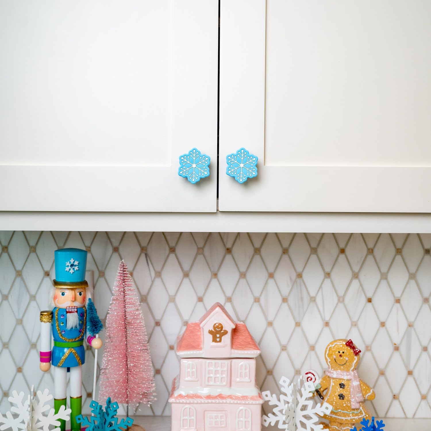 Knobēz: 12pk Snowflake Decorative Knob Covers - Blue Winter Cabinet Decor image 2