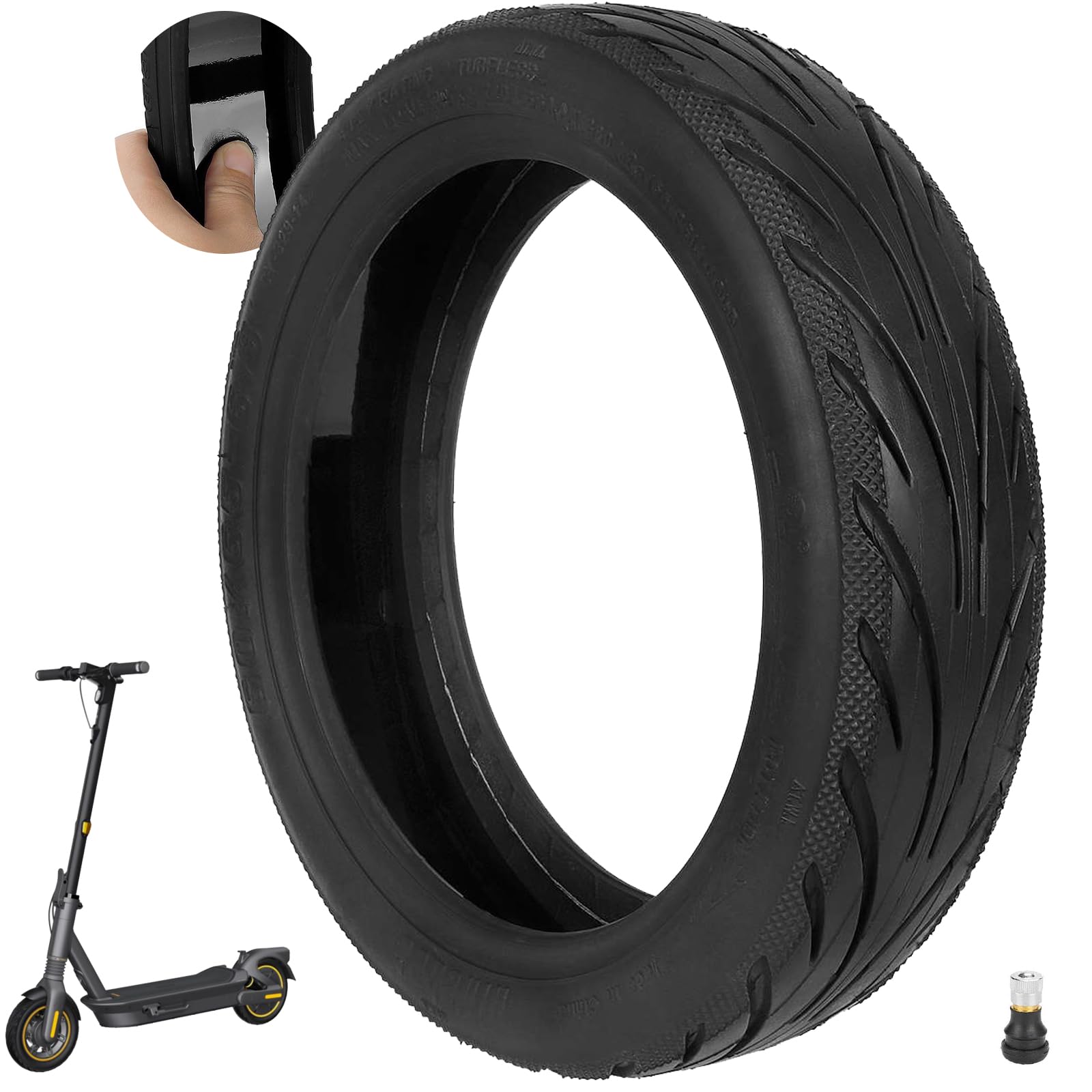 60/65-6,9 Tubeless Reifen mit Ventil für Ninebot Max G2/G2D/G2E/G65/F3/F3 Pro Hinten Scooter 10'' Ersatzräder Hochelastische Ersatz Reifen mit Live-Kleber Reparierbar Pannensicher (1 Stück)
