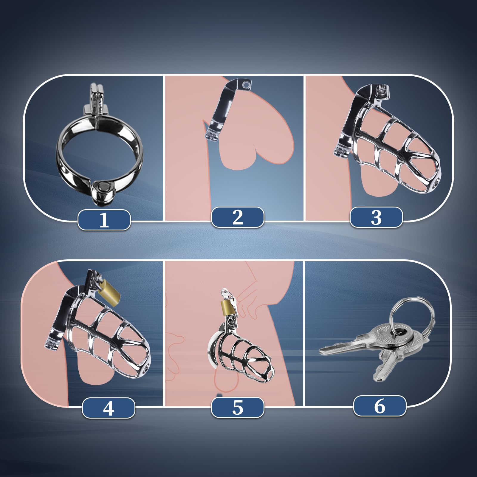 Cage de Chasteté Pénis Sex Toýs homme, Bondage Jouet Sexuel avec 3 Anneaux de Taille Active, 3 Anneaux Péniens en Métal, 2 Clés, Jouets pour Adultes pour Exercices Péniens et Abstinence