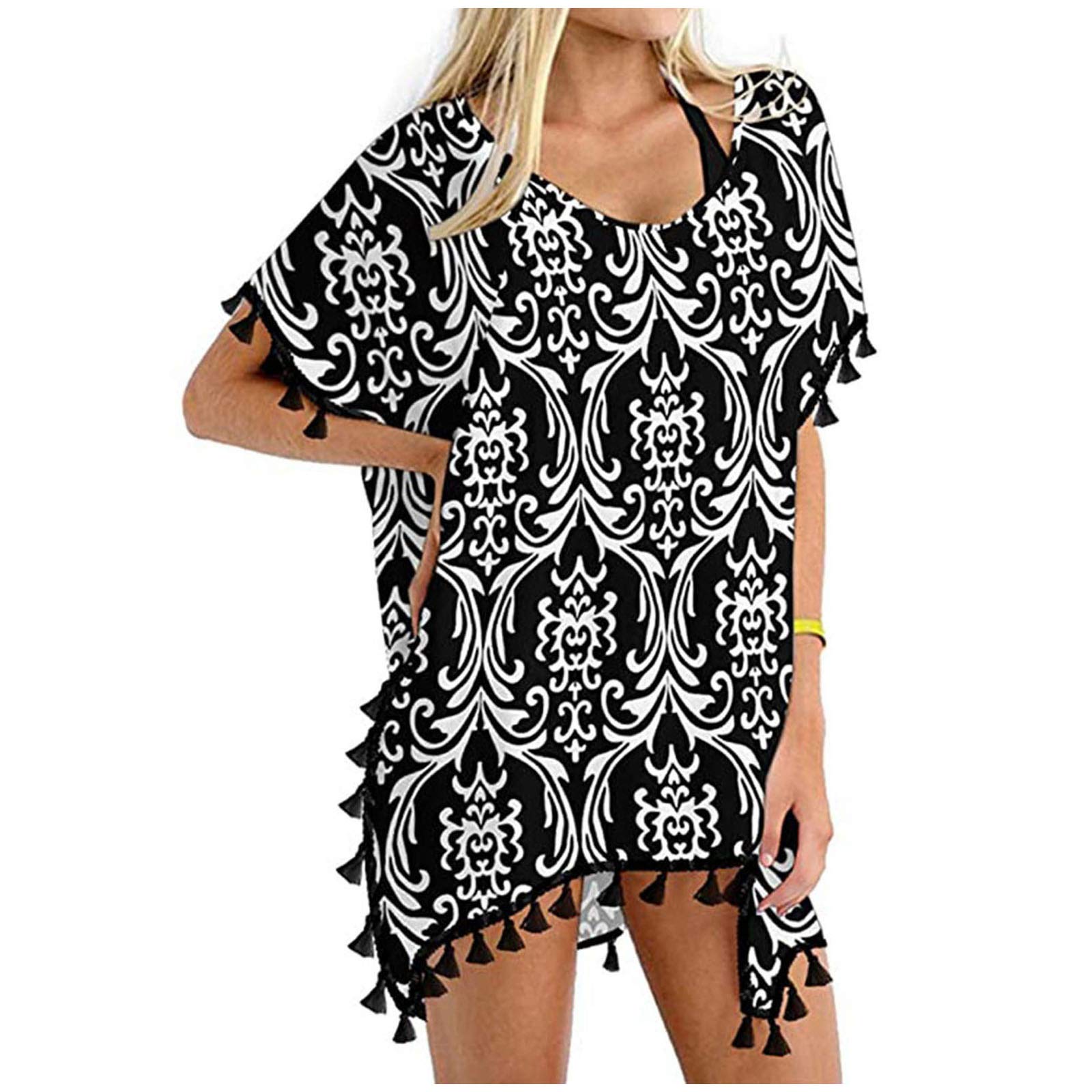 Generic Kimono de gasa para mujer, manga de playa, flecos, tops hawaianos, trajes de baño, bikini, kimono para mujer