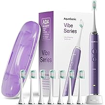 Aquasonic Vibe Series Ultra-Whitening Toothbrush &ndash; ADA Accepted Electric Toothbrush - 8 Brush Heads &amp; Travel Case &ndash; 40,000 VPM Motor &amp; Wireless Charging - 4 Modes w Smart Timer &ndash; Satin Violet