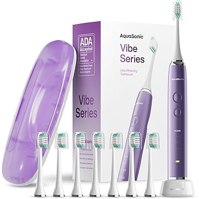 Aquasonic Black Series Ultra Whitening Toothbrush – ADA Accepted Electric Toothbrush- 8 Brush Heads & Travel Case – 40,000 VPM Electric Motor & Wireless Charging - 4 Modes w Smart Timer