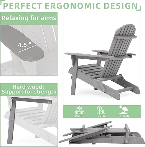Miniatura 4 de Juego de 2 sillas plegables de madera Adirondack, medio premontadas al aire libre, sillas de madera para patio, patio, terraza, piscina, playa,
