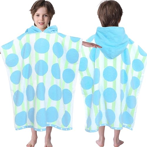 Miniatura 41 de VOOVA & MOVAS Poncho toallas para niños (4-8 años), de secado rápido, ligeras, absorbentes, de algodón, con capucha, bata para piscina, natación