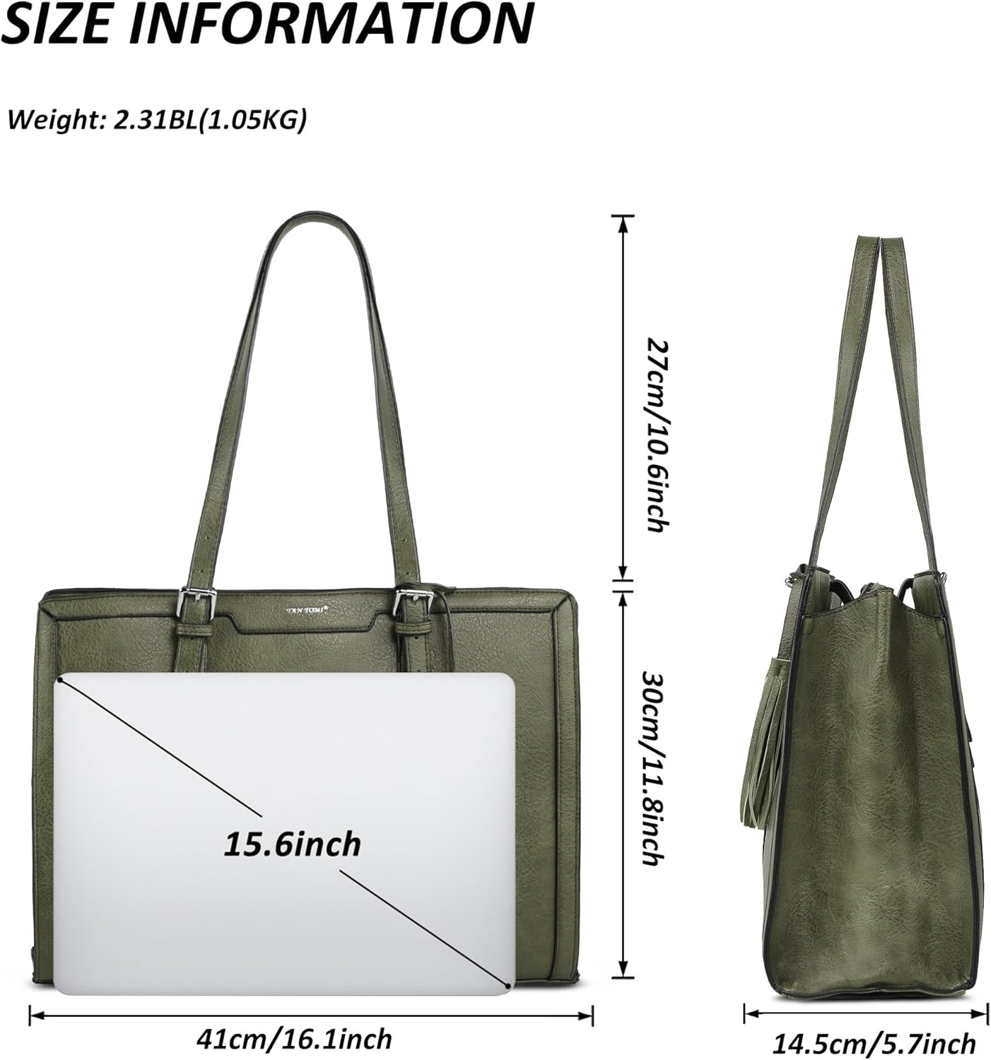 TANTOMI Women's Tote Handbags,15.6 Inch Purses Handbags Shoulder Adjustable Shoulder Strap for Work Travel Everyday - Image 3