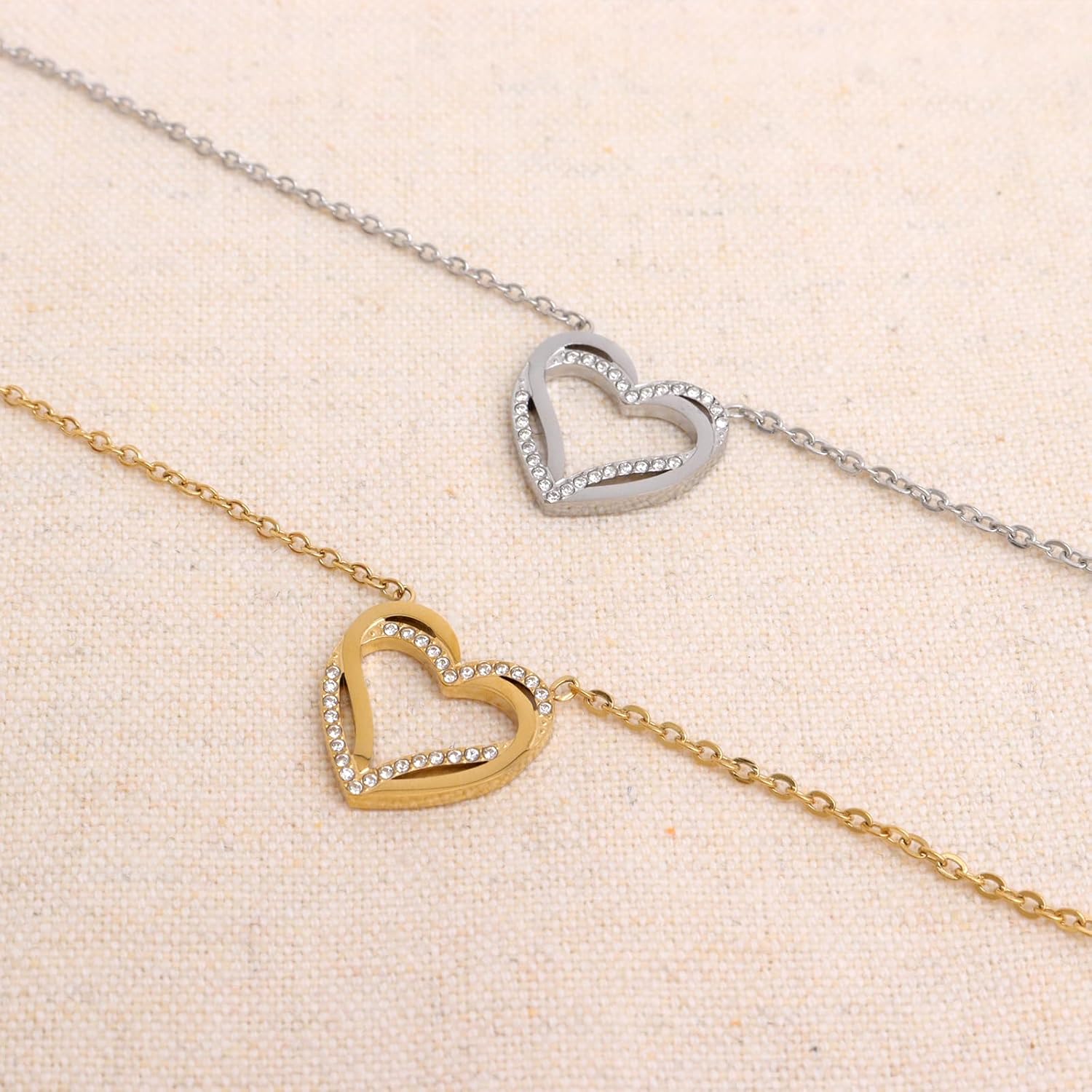 Sonateomber Double Heart Choker Necklace for Women, Dainty Sparkly Interlocking Love Pendant Cubic Zirconia Rhinestone Dangle Adjustable Necklaces Valentine Prom Accessories Fashion Jewelry Gift - Image 6